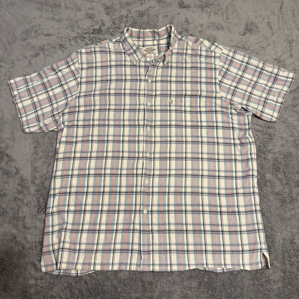 Ralph Lauren Jeans Company Men's Short Sleeve Button Down Red White Blue Sz XL
